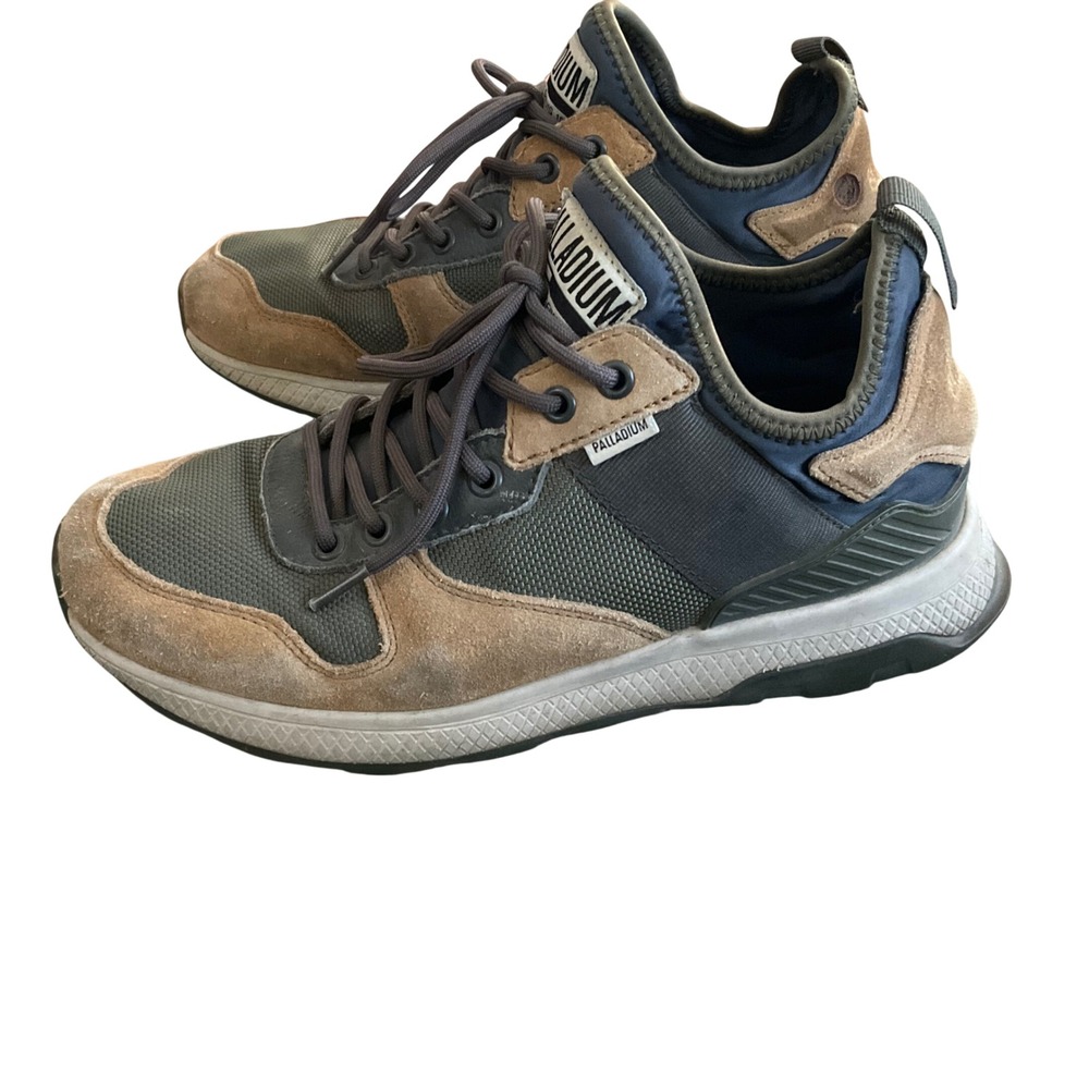 Palladium Sneakers Mens 8 Brown Olive Blue Suede Mesh Low Top